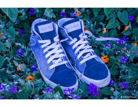 Handmade sneakers blue suede leather and jeans